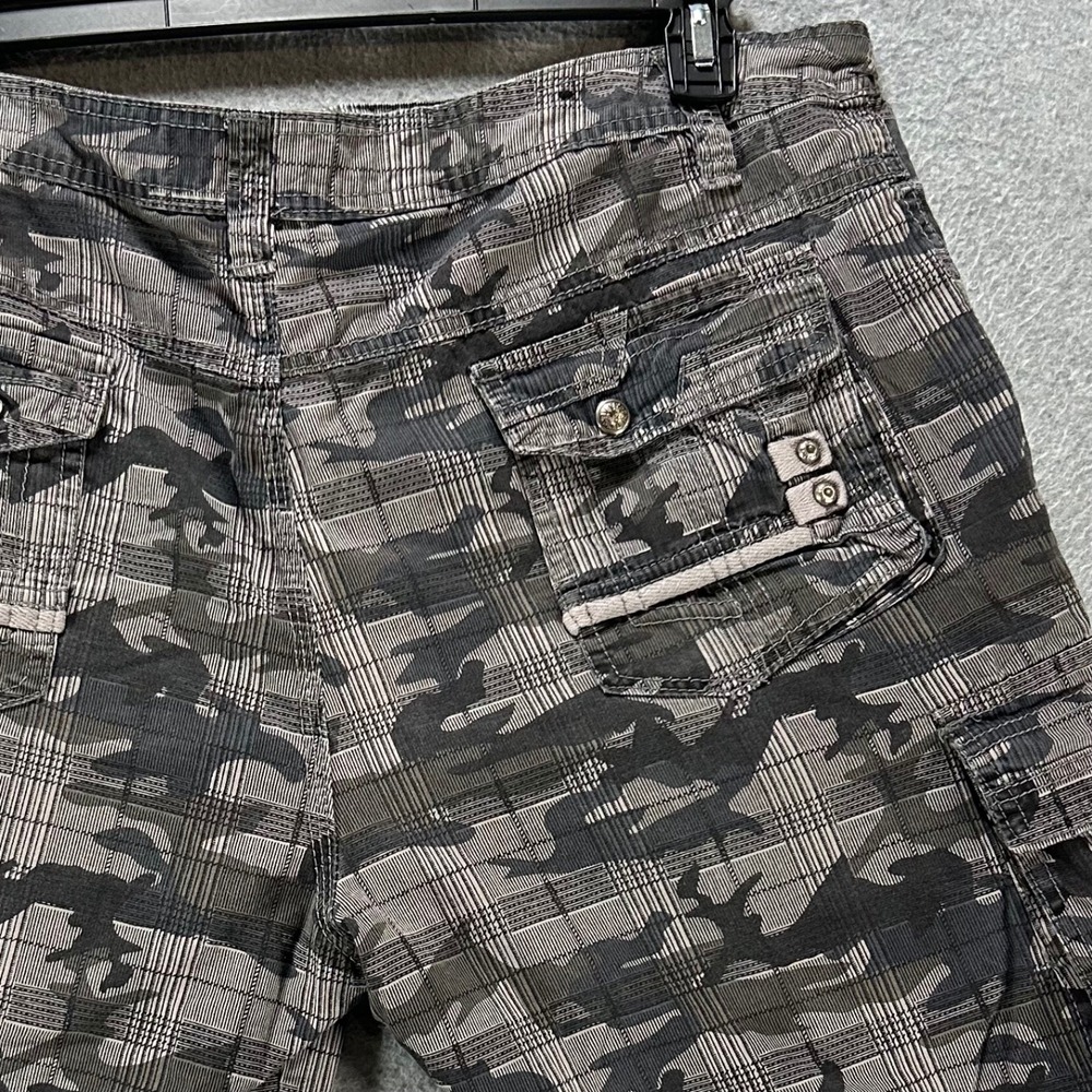English Laundry Cargo Shorts Mens 36 Grey Camo Plaid Cotton Streetwear Y2K